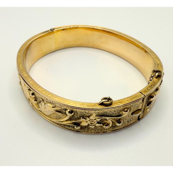Vintage Bangle bracelet Dunn Bros 10/20 Gold Filled floral jewelry - Picture 5 of 12